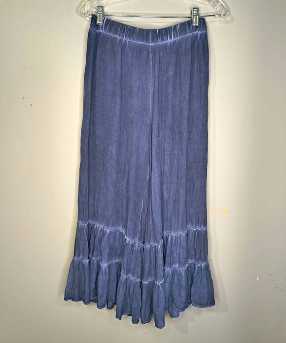 UMGEE Pants - Umgee USA Womens Size S Blue wide leg flowy pants boho Bohemian tiered ruffles